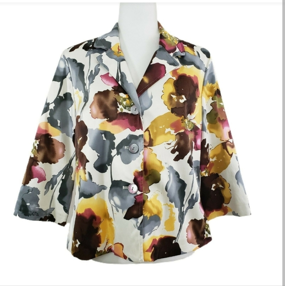 Molly & Max (Size M) Multi Water Color Floral Print Button Front Blazer Jacket